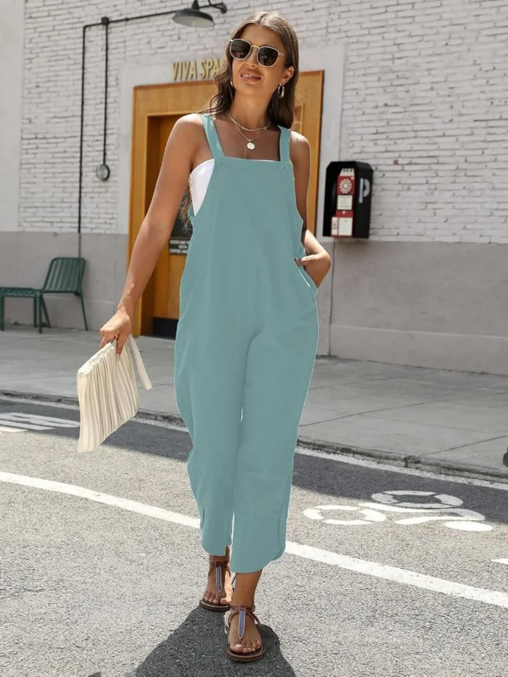 Summer Sleeveless Cotton Linen Bib Overalls | Tulip Baggy Capri Jumpsuit with